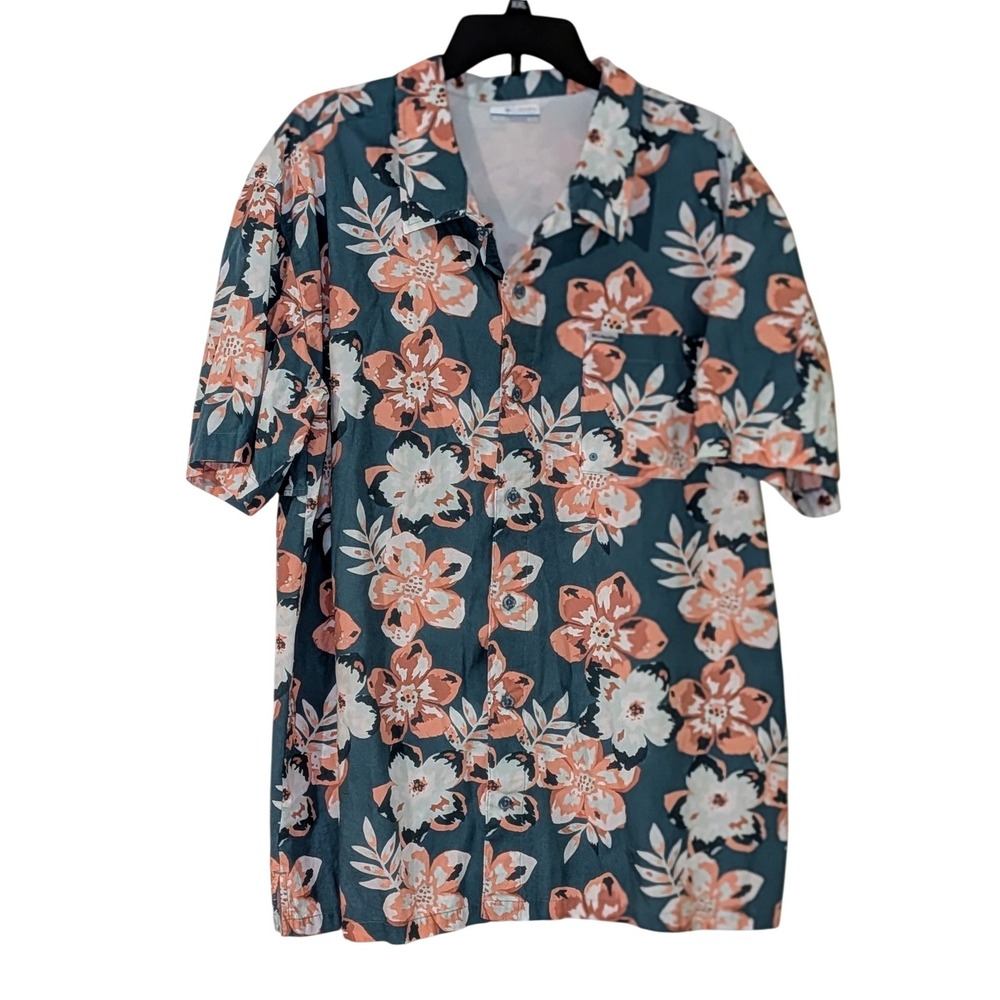 Columbia PFG Mens XL Floral Short Sleeve Button Down Fishing Shirt NWOT